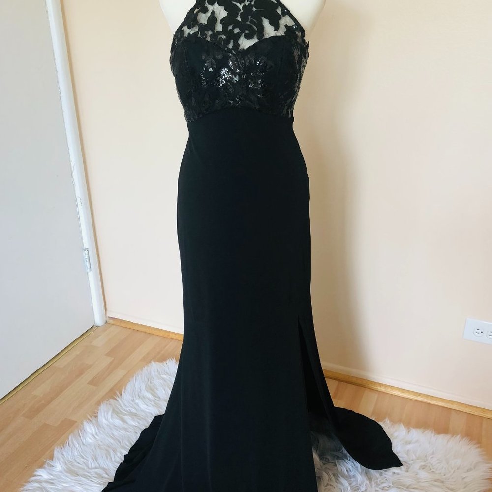 Sequin Hearts - Black Sequin Halter Gown View 5